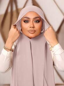 1pc 3 In 1 Instant Chiffon Hijab With Built-In Magnets And Undercap/All-In-One Instant Hijab--No Pins, Slip-Free Fit, Easy Wear In Seconds. - Built-in Magnetic Hijab - View 13