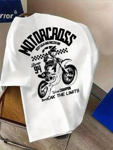 Men's Casual T-Shirt With "Motorcycle Racer" Letter Print - Fashionable Double-Sided Print, Crew Neck, Lightweight And Stretchy, Summer Style, Regular Fit, Perfect For Casual Wear, Ideal For Casual Summer Outfits. - 白色 - 查看 2