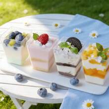 50 piezas Vasos cuadrados de plástico para postres - Vasos transparentes para pudín, reutilizables, ideales para yogur, fruta, mousse y mini dulces - Solución de servicio elegante para eventos y uso diario - transparente - Ver 6