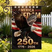 250th U.S. Independence Anniversary Garden Flag - Double-Sided Fade-Resistant Linen 12x18in, Majestic Bald Eagle Patriotic Yard Decor For Historic Commemoration & History Lovers (1776-2026) - 多色的 - 查看 1