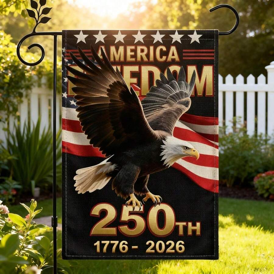 250th U.S. Independence Anniversary Garden Flag - Double-Sided Fade-Resistant Linen 12x18in, Majestic Bald Eagle Patriotic Yard Decor For Historic Commemoration & History Lovers (1776-2026) - 多色的 - 查看 1