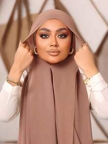1pc 3 In 1 Instant Chiffon Hijab With Built-In Magnets And Undercap/All-In-One Instant Hijab--No Pins, Slip-Free Fit, Easy Wear In Seconds. - Built-in Magnetic Hijab - View 7