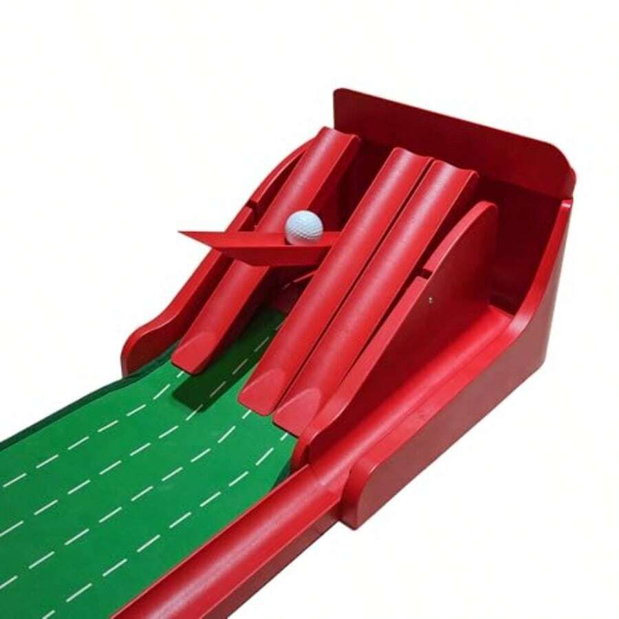 Tapete de juego verde para golf con retorno automático de bola herramienta portátil de práctica de golf tapete de entrenamiento divertido en interiores para hombres y mujeres perfecto para el hogar - Rojo - Ver 1