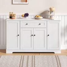 Buffet de cuisine multifonctionnel – Buffet de 138 cm avec tiroir, portes et étagères réglables – Design moderne avec dispositif anti-basculement, idéal pour la cuisine, le salon et la chambre - Blanc - Voir 4