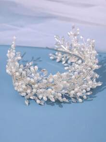1pc Bridal Woven Headpiece, Crystal Hairband, Wedding Dress Accessory - Silver - View 6