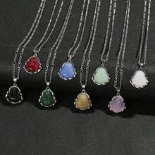 1pc 14K Gold Plated Buddha Pendant Necklace, Unisex, 3mm Flat Figaro Chain Necklace - 佛 - 查看 2