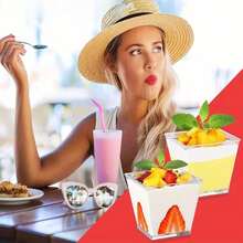 10/25/50/100/500pcs 5oz Plastic Dessert Cups With Lids, Yogurt Parfait/Appetizer Cups With Lids, Suitable For Parties, Mini Dessert Cups With Spoons, Dessert Cups, Pudding, Fruit And Ice Cream Cups, Wedding Supplies - Transparent - View 6
