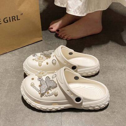 Summer Fashion Versatile Sweet Cute Hollow Sandals, Women EVA Soft Bottom Outdoor Casual Beach Comfortable Lightweight Flip Flops, Suitable For Students
