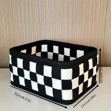 Checkered Black-And-White Storage Basket With Desktop Shelving Structure This Spacious Storage Basket Accommodates Cosmetics, Snacks, Toys, And Bedroom Essentials.Serves As A Vanity Skincare Organizer And Perfume Storage Box.Multi-Tiered Compartments Keep Items Clearly Separated.Maintains A Tidy, Space-Saving Desktop Setup.Ultra-Practical For Home Organization. - Xem 3