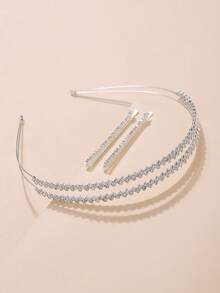 3pcs Crystal Hair Hoop And Clips For Daily Travel Dating Vacation Party,Hairband,Hair Hoop Headbands Hair Accessories Head Accessories - Silver - View 5