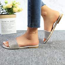 lunryet Women's Rhinestone Slide Sandals, Crystal Embellished Flat Slippers: Stylish Design, Non-Slip Rubber Sole, Latex Insole For Comfort, Perfect For Shopping, Parties, And Casual Outings - trắng - Xem 4