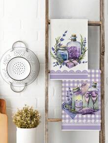 2pcs Floral Lavender Spring Kitchen Towel Set, Polyester Hand Towels With Flowers Pattern, Super Soft Woven Dishcloths, Machine Washable, Ideal For Holiday Gifts & Home Decor. - Multicolor - View 4