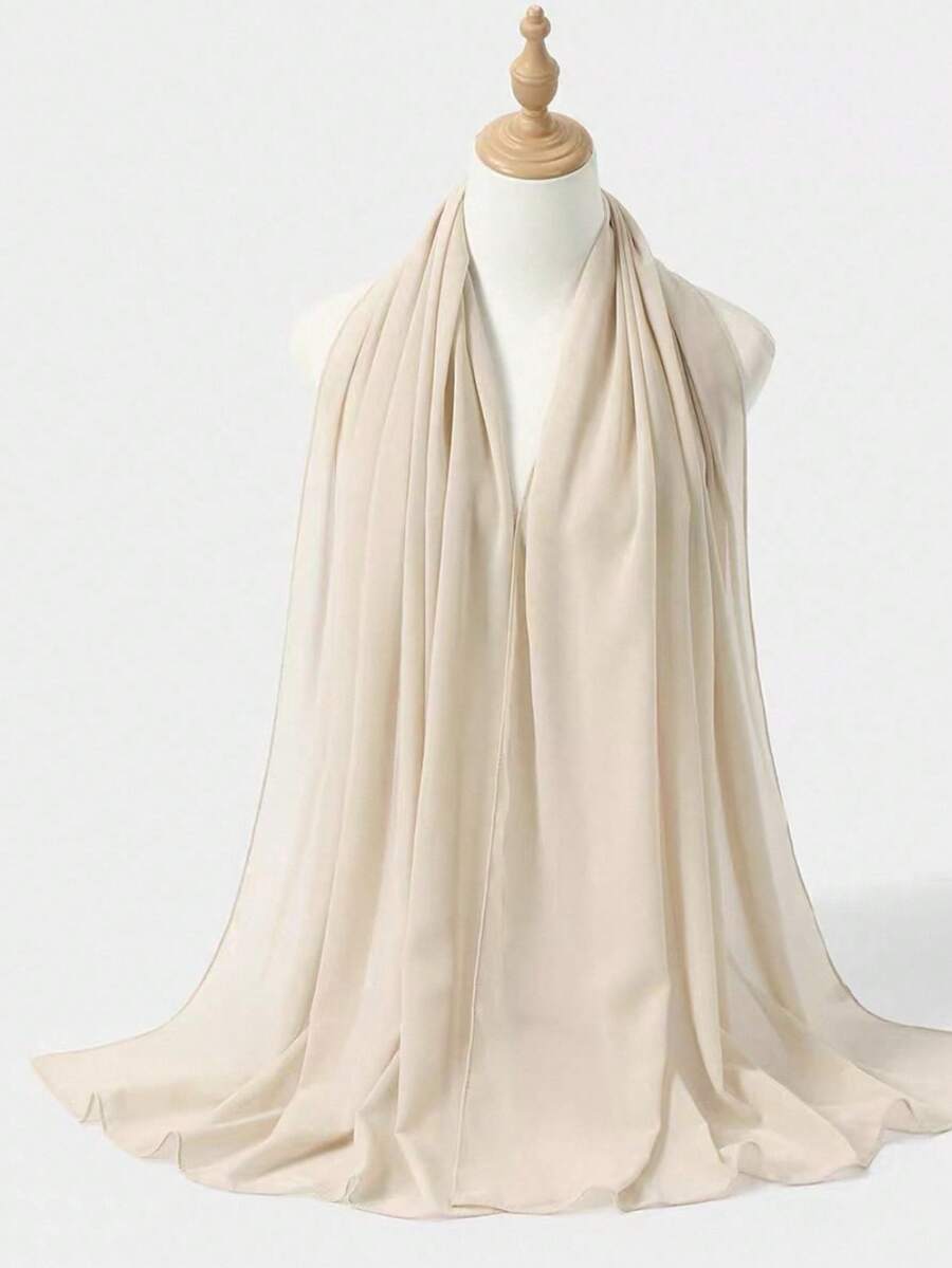 1pc Casual & Versatile Modest Hijab Lightweight Solid Color Chiffon Scarf, Spring/Summer,Beach,Holiday - Beige - View 1