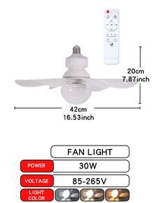 Kipas Angin Langit-Langit 2-in-1 dengan Soket Lampu E26/E27, Bohlam LED, dan Kontrol Jarak Jauh, Pemasangan Mudah, Tidak Perlu Kabel, Dapat Diredupkan, Cocok untuk Dapur, Kamar Tidur, Ruang Tamu, dan Ruang Belajar. - Satu-Ukuran - View 12
