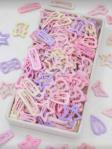 30pcs Pink & Purple Star, Pentagram, Heart, Shooting Star, Water Drop, Cloud, Bow, Bear Random Style Simple Cute BB Hair Clips, Bangs & Loose Hair Clips, Hair Accessories For Daily Use (Random Color & Style) - Multicolor - View 6