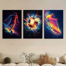 Bộ 3 tranh nghệ thuật trừu tượng cầu thủ bóng đá treo tường - Tranh vẽ tay trên vải canvas chủ đề bóng đá không khung, trang trí hiện đại, quà tặng cho người hâm mộ bóng đá, phù hợp để trang trí phòng ngủ, phòng khách, văn phòng, nhà bếp, phòng tắm, phong cách phương Tây, trang trí nhà cửa thời trang. Đây là món quà hoàn hảo dành cho anh ấy/cô ấy, quà tặng bạn bè. - A - Xem 4