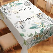 1pc Eucalyptus Leaf Pattern Handwritten English Tablecloth, Rectangular Waterproof Oil-Proof Tablecloth Suitable For Home, Kitchen, Dining Room Decor - Green - View 4
