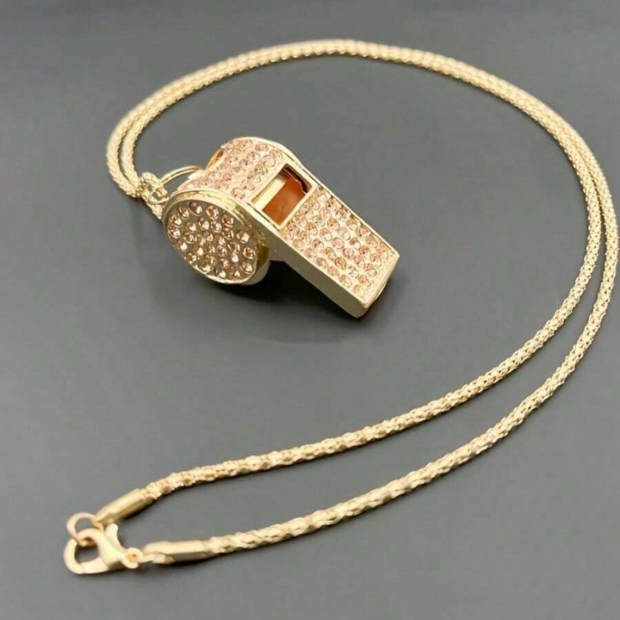 Precious Diamond Double Whistle - Elegant Metal /Judge/Teacher/Training Whistle, With Keychain And Decorative Accessories | High-End Jewelry | Diamond - 金色 - 查看 1
