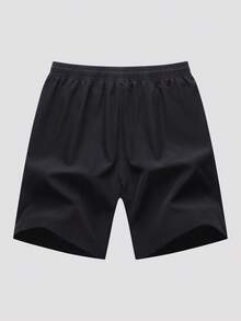 Men's Solid Color Drawstring Waist Sports Shorts, Lightweight Casual Shorts For Daily & Outdoor Wear - Black - View 4
