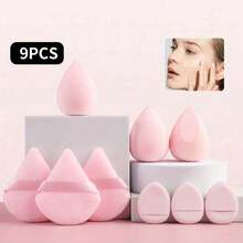 Free Shipping 12pcs Gentle Makeup Sponge Set - 3 Double-Layer Fan Powder Puffs & 3 Large  & 3 Finger Air Cushion Puffs - 粉色 - 查看 1