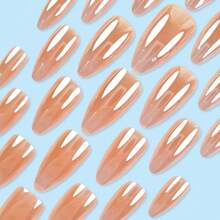 24pcs Long Nail Tips, European & American Aurora Mermaid Almond Shaped Nail, 1pc Jelly Gel, 1pc Nail Buffer Block Press On Nails - Multicolor - View 6