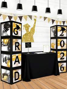 1 Set Graduation Balloon Box Decor, Black "GRAD So Proud Of You" Letter Design, Surprise Box Graduation Party Gift Box, Suitable For Graduation Party, Ceremony, Prom Stage Decoration - Multicolor - View 9