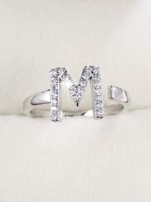 1pc Minimalist Letter Design Cubic Zirconia Inlaid Adjustable Ring For Women - Multicolor - View 45