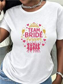 Summer Beach, Bride Forever Crown Champagne Bridesmaids 2026 Women's Short Sleeve Shirt Bridal Pattern Bride Bridesmaid Group Summer Topcotton T-Shirt, Wedding Party - 白色 - 查看 5