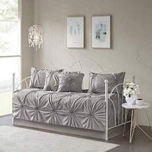 Park Juego de Funda de sofá Cama de Lujo para Todas Las Estaciones con Falda de Cama Fundas a Juego Almohada Decorativa medallón Gris Oscuro 75 x 39 Pulgadas 6 Piezas - Leila Gris Oscuro - Ver 1