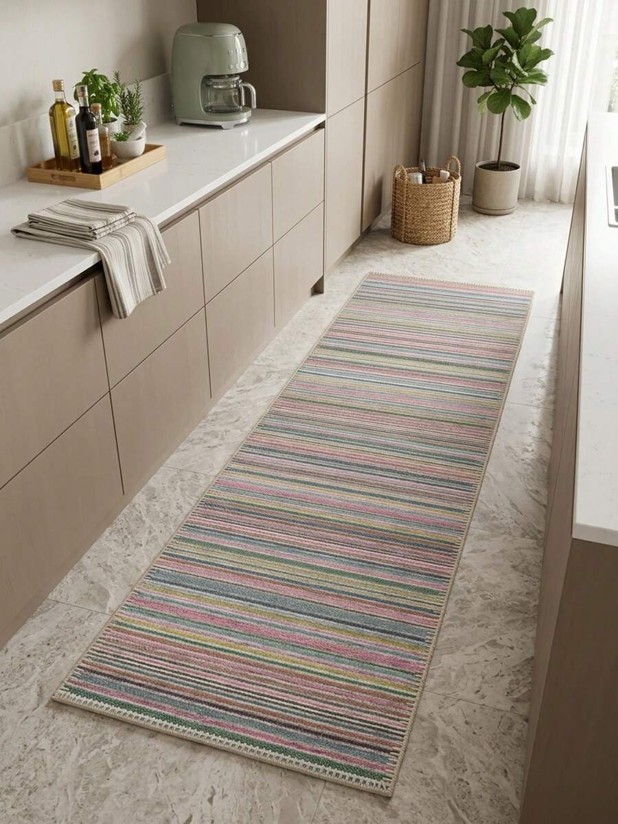 1pc Classic Vintage Moroccan Striped Geometric Retro Pattern Area Rug/Carpet/Door Mat/Runner, Suitable For Bathroom, Kitchen, Entryway, Hallway, Bedside, Living Room, Bedroom, Soft And Washable, Home Decor - Multicolor - View 1
