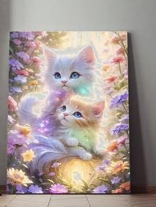 |5D DIY钻石画|梦幻花田小猫DIY钻石画套装，奇幻发光的双胞胎猫咪，充满活力的彩色野花草甸，柔和梦幻的美感，可爱奇趣的宠物艺术。手工装饰画，5D DIY刺绣马赛克艺术，享受动手乐趣，送给朋友的理想礼物 - 無框 - 查看 2