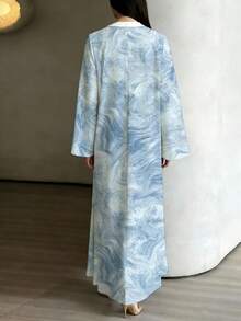 SuofeiMan Women's Fashionable Middle Eastern Muslim Printed Casual Robe Jacket For Spring/Summer, Elegant Robe Suitable For Daily Casual, Travel, Holiday, Vacation Or Party Occasions - Baby Blue - View 3