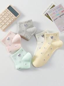 5 pares de calcetines tobilleros para mujer, lindos y dulces, con diseño de corazones y lunares, transpirables, calcetines invisibles, blancos y rosas, adecuados para uso casual diario, para todas las estaciones - Multicolor - Ver 6
