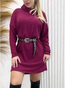 Long-Sleeved Dress By Lanzinha - 酒紅色 - 查看 2