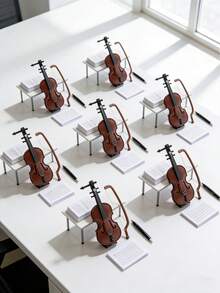1pc 1:12 Scale Miniature Violin Model With Bow, Realistic Dollhouse Musical Instrument Model, Brown Plastic Made Mini Violin, Miniature Music Instrument, Suitable For Dollhouse Decor, Scene Setting, Music Room Display, Also A Great Birthday Gift, Christmas Decoration, Cake Topper And Photography Prop For Music Lovers - Multicolor - View 5