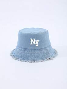 1 pieza Sombrero de cubo de mujer con bordado 3D de letra NY, lavado desgastado, adecuado para uso diario en todas las estaciones - A - Ver 8