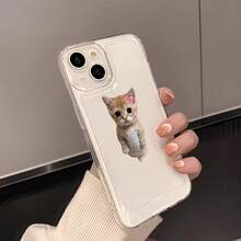 猫咪图案极简镜头保护软壳，可爱蝴蝶结小猫咪造型，兼容 16 Pro Max、17/16/15/14 Plus、13/12/11、Air 系列 - 彩色 - 查看 3
