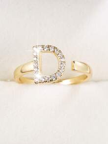 1pc Minimalist Letter Design Cubic Zirconia Inlaid Adjustable Ring For Women - Multicolor - View 11