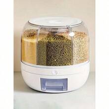 Rotating Rice Buckets And Grain Storage Containers, Large-Capacity Sealed Food Dispensers With Transparent Window Design, Durable Plastic For Rice, Flour, Pet Food, And Essential Items For Organizing Kitchen Pantry. - White - View 1