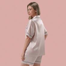 Z&D Lingerie Women's Satin American Pajama Set With Buttons – Short Sleeves And Shorts SY51 - 香檳色 - 查看 3