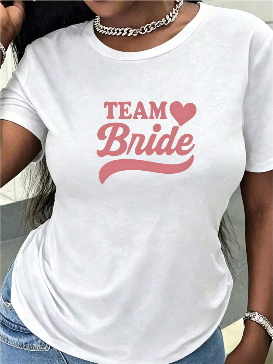 Bride Heart 2026 Women's Short Sleeve-Shirt Bride Print Bridal Bridesmaid Group Summer Top - White - View 1