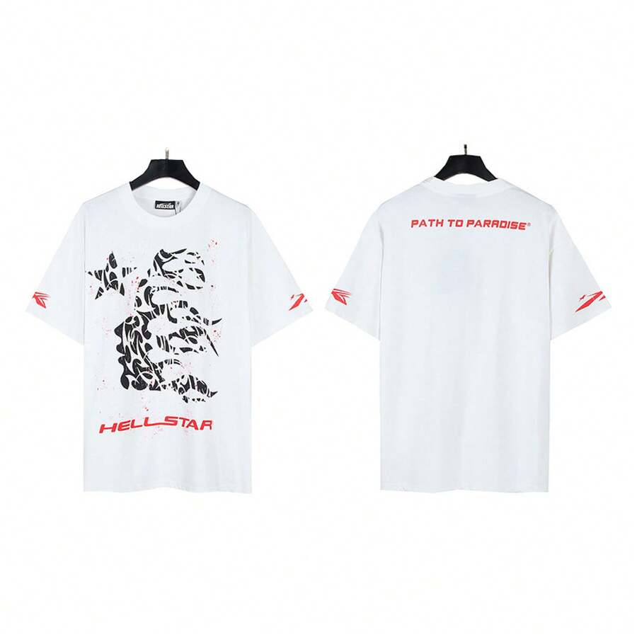 HellST Loose Fit Streetwear Cotton Tee, Casual Unisex Oversized T-Shirt, Couple Matching Short Sleeve - A719 White - View 1