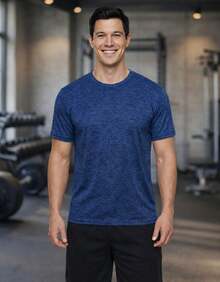 Men's Dry Fit T-Shirt, Heather Gray, Traditional Style, For Gym, Training, Running, Cycling, And Sports. - Navy Blue - View 6