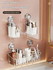 Estante de almacenamiento con ventosa, caja de almacenamiento con ventosa con forma de pétalo montada en la pared del baño, organizador de maquillaje - Multicolor - Ver 3