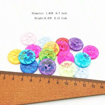 200 Stück/Packung sortierte farbige runde Blumenmuster Harz 2-Loch Knöpfe, gemischte Farben, 1,8 cm, Scrapbooking, Basteln, Kinderkleidung Accessoires