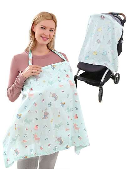 Chal de lactancia para maternidad, cubierta para cochecito y asiento de coche, capa de lactancia transpirable y ligera para exteriores con cobertura de 360° y capa de malla, delantal de lactancia con cuello curvo para mayor privacidad para recién nacidos