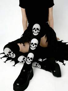 1 đôi tất dài quá đầu gối in hình đầu lâu phong cách Gothic, kiểu dáng thời trang đường phố dành cho nữ, trang phục mùa hè thoải mái. - Nhiều màu - Xem 3