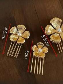 1 pieza/3 piezas Peine de flores de estilo palaciego de unicolor y floral elegante de aleación de zinc con perla retro, pasador de flor de perla de temperamento francés adecuado para uso diario, baile de graduación, boda, todas las estaciones, verano, vacaciones, viajes, accesorios para el cabello, pinzas de pelo - Multicolor - Ver 4