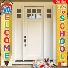 2d Flat Banner, 2pcs, Rainbow Letter Welcome Back To School Porch Sign, Polyester, First Day Of School Hanging Decorative Banner Classroom Sign, Indoor And Outdoor Wall Decoration Supplies - A - View 2