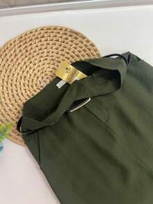 Midi Skirt With Belt High Waist Slit - Army Green - View 4